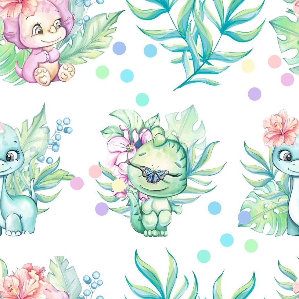 Cute creatures in floral pattern vector