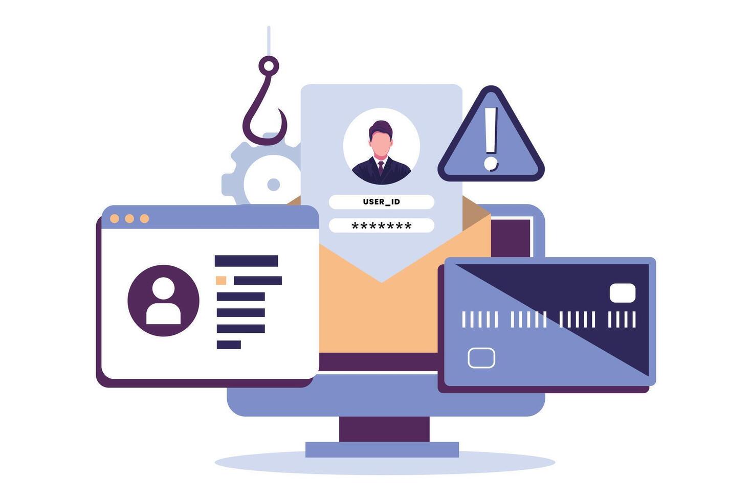 email phishing, Stealing personal information through phishing email flat illustration vector