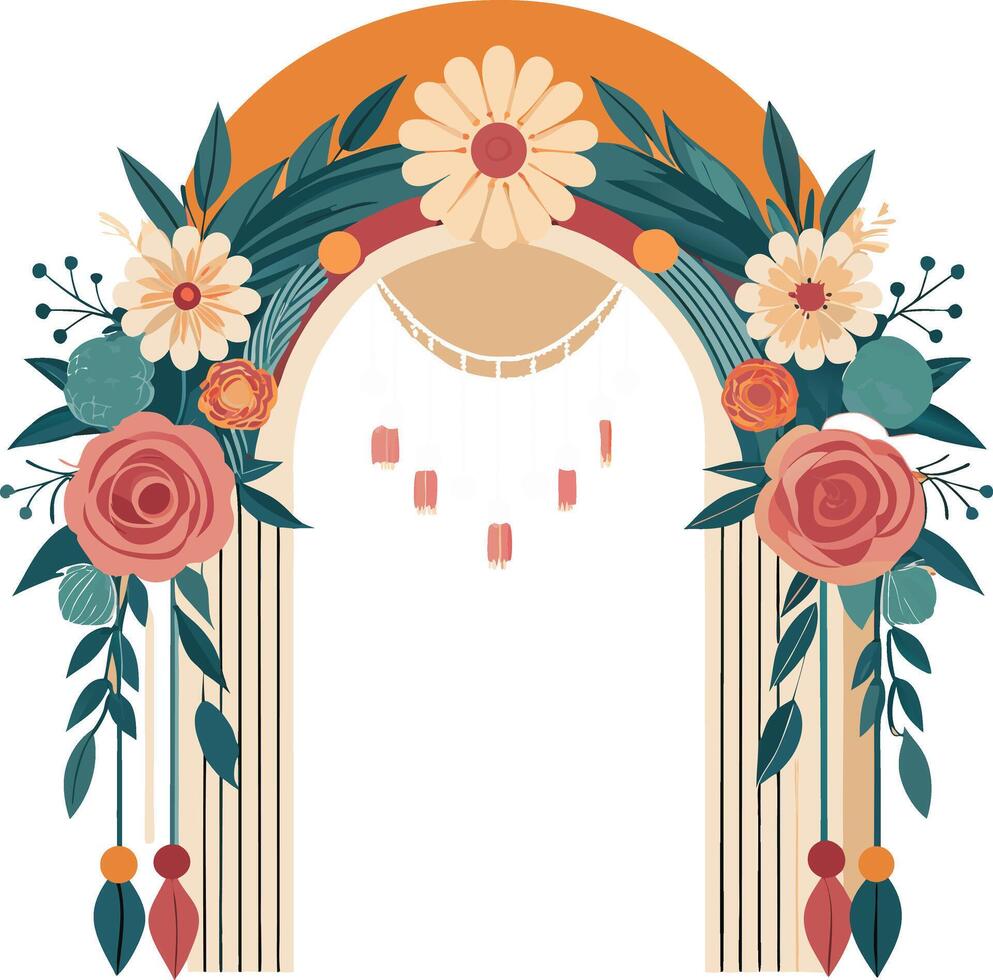 Bohemian floral archway wedding decoration illustration vector