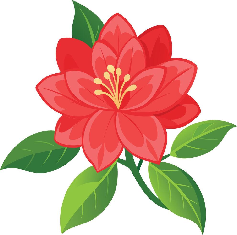 Red flower with green leaves vector