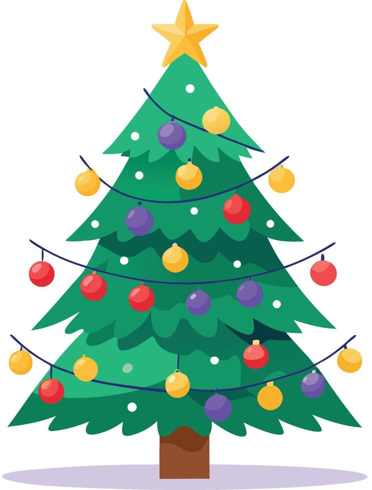 Decorated christmas tree with ornaments and star vector