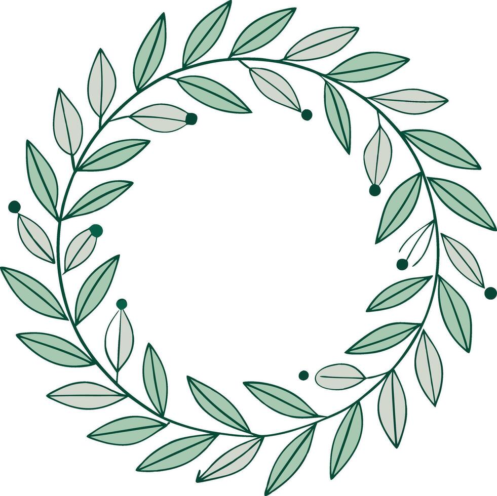 Elegant green leaf wreath circle design vector
