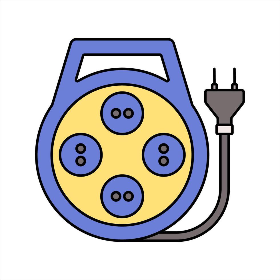 Extension Cord Flat design style, portable power extension reel with multiple outlets, symbolizing convenience and power distribution, ideal for tech or home designs. vector