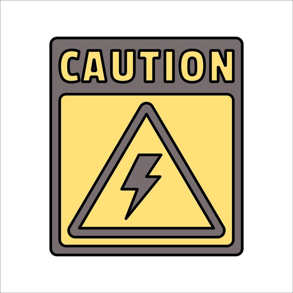 Caution Sign Flat design style, warning board with electric hazard symbol, representing danger, safety, and awareness, ideal for safety and workplace visuals. vector