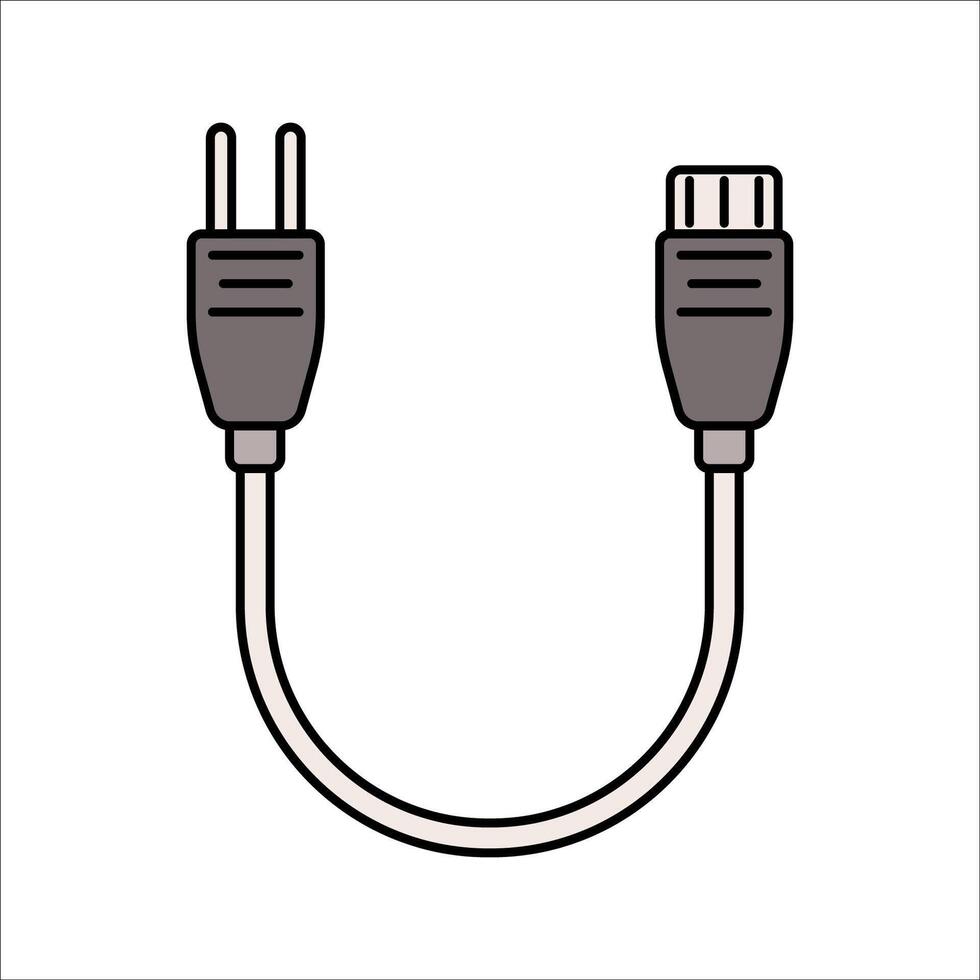 Cable Flat design style, power and data cable with connectors, representing connectivity and transmission, ideal for tech and electrical themes. vector