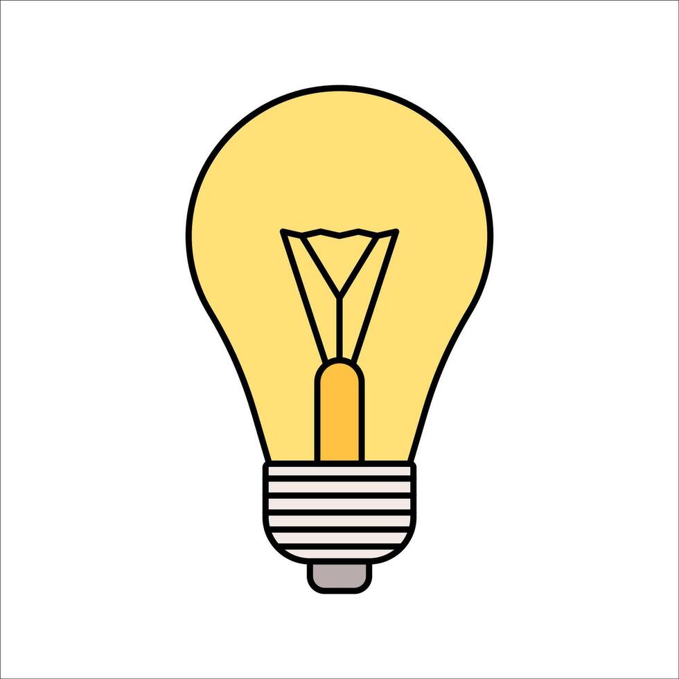 Light Bulb Flat design style, traditional incandescent bulb, symbolizing ideas, energy, and illumination, ideal for creative and technical graphics. vector