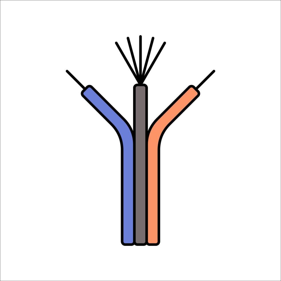 Wires Flat design style, exposed electrical wires with colored insulation, representing wiring and connectivity, perfect for technical and engineering graphics. vector