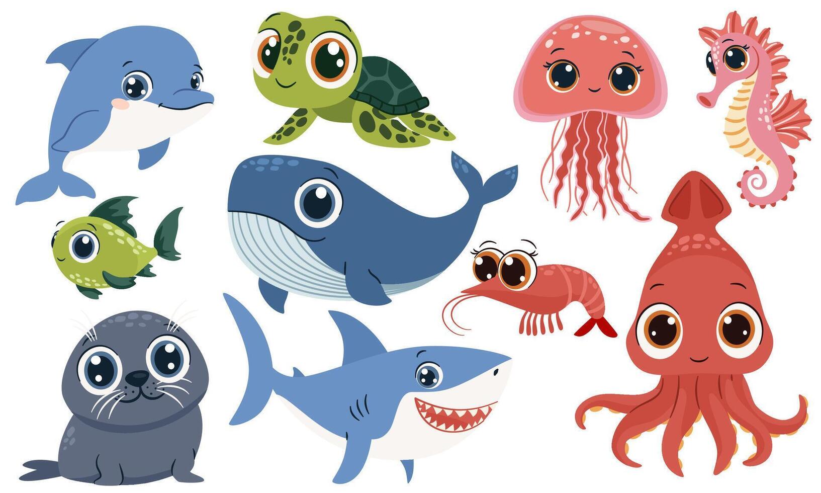 Cute marine animals illustration vector