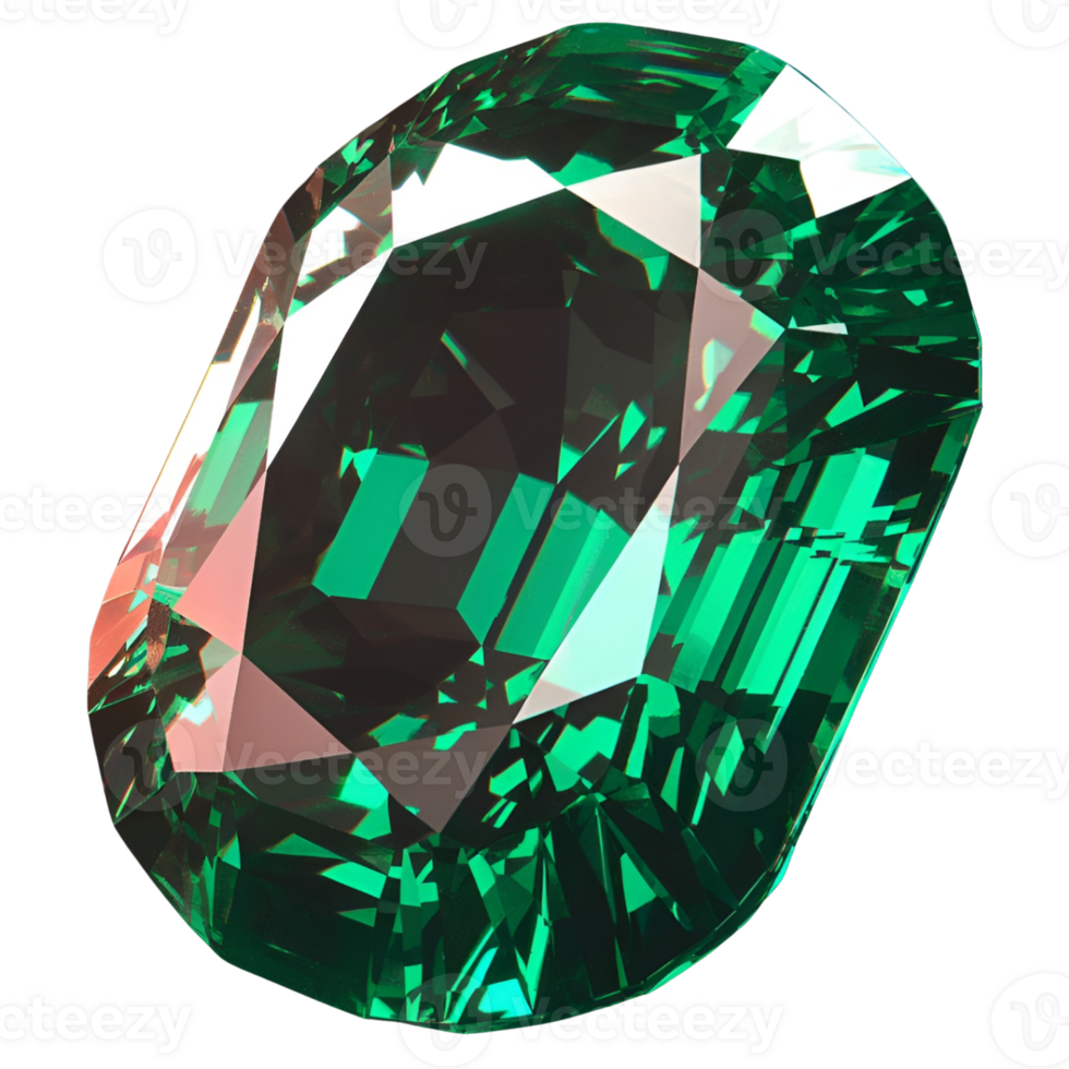 Green emerald gemstone with faceted cut png