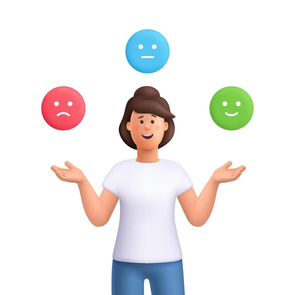 Person juggling smiley face emojis vector