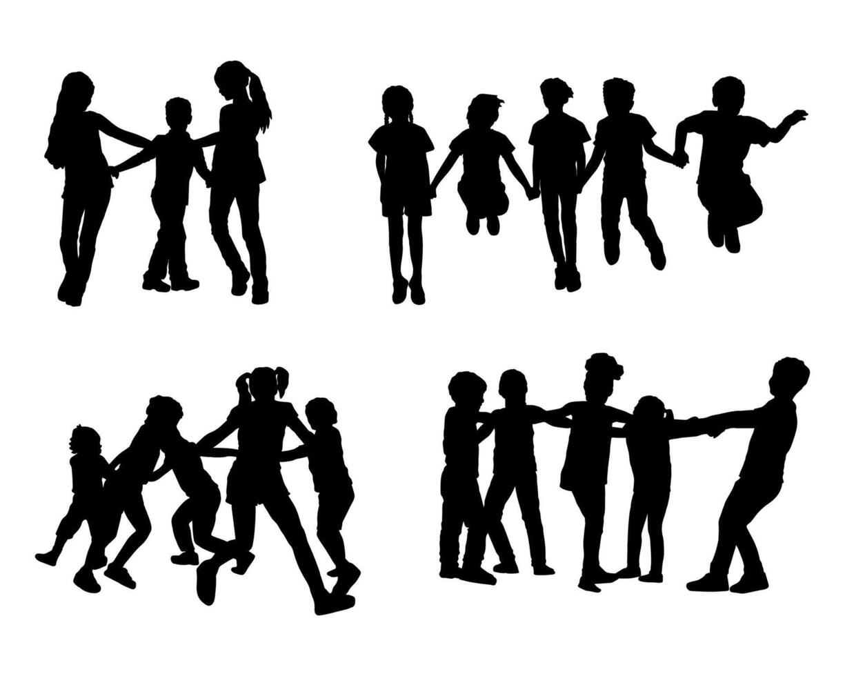 flat design kid playing silhouette collection set vector