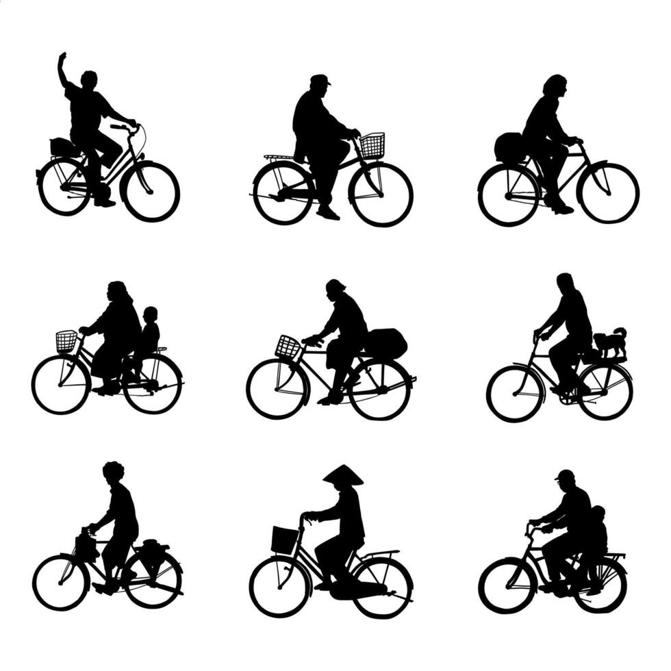 silhouette bicycle collection set on white background vector