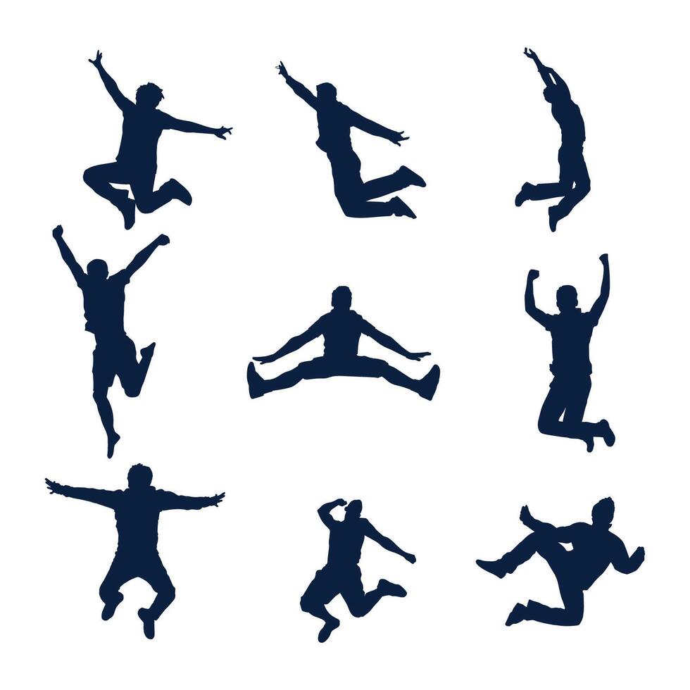 flat design man jumping silhouette set vector