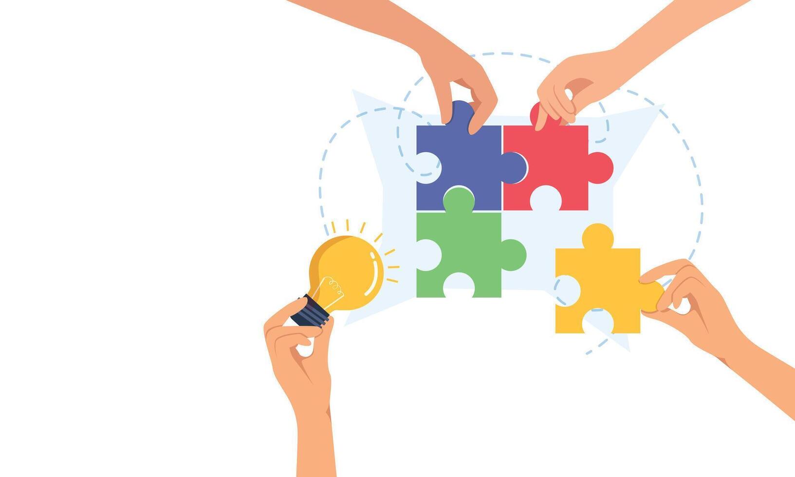 Teamwork concept, collaborative idea development, employee participation concept, interaction to get a solution. Business creative illustration for web banner vector