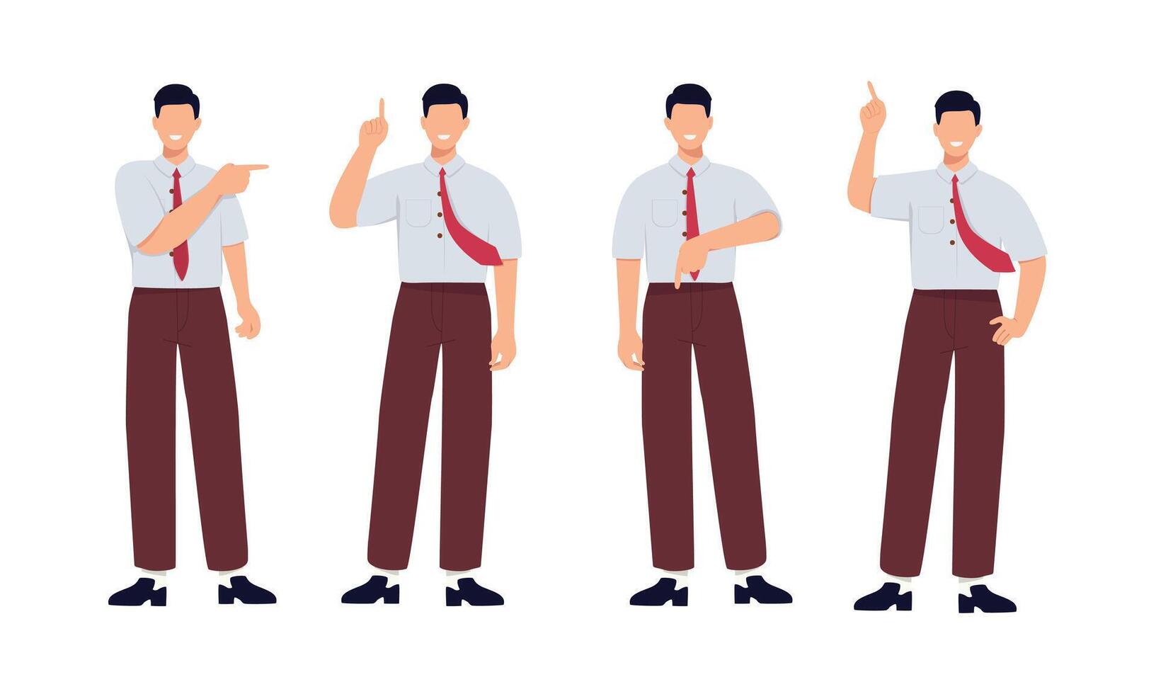 Set of character. Handsome Businessman showing and pointing fingers upper left and right corner with happy expression advices use this copy space. vector