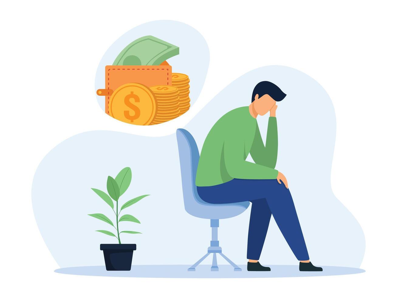 Depressed sad man. Sad casual and business people have no money. Financial problems, crisis, unemployment, poverty, bankruptcy illustration. vector