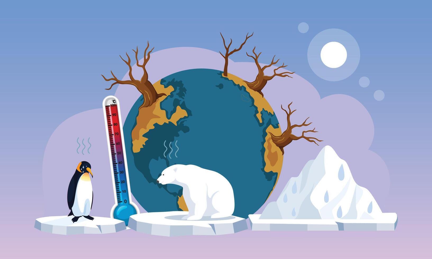 Penguin and polar bear on melting ice vector
