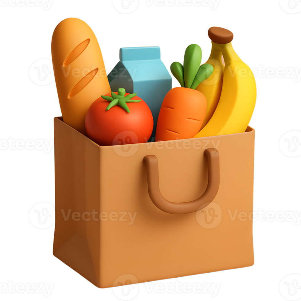 A shopping bag with fruit and vegetables png