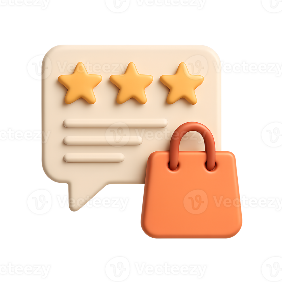A shopping bag and five stars in a speech bubble png