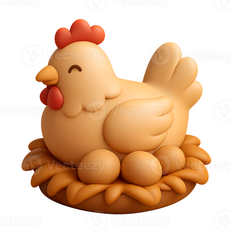 A chicken sitting on a nest with eggs png