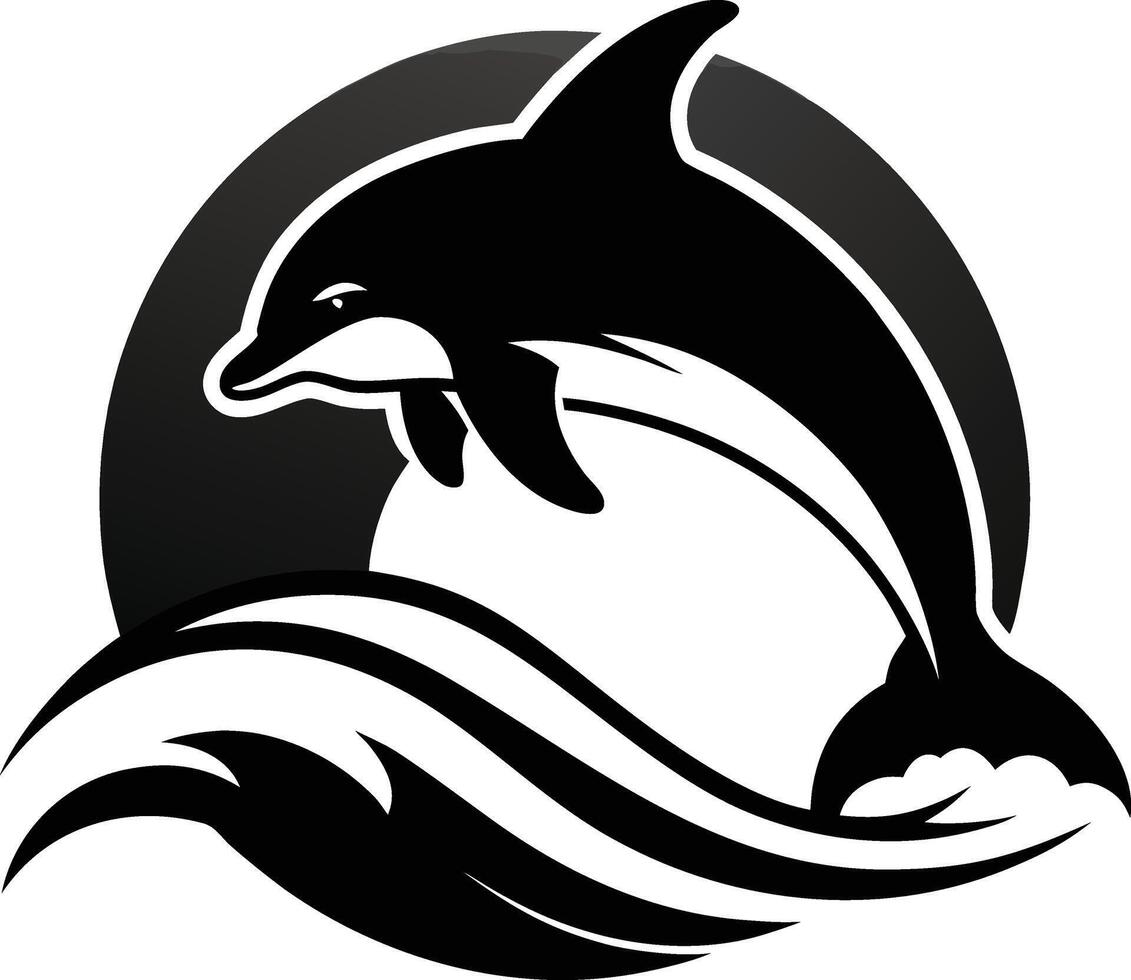 Black silhouette of a dolphin swimming in the ocean, a marine animal icon vector