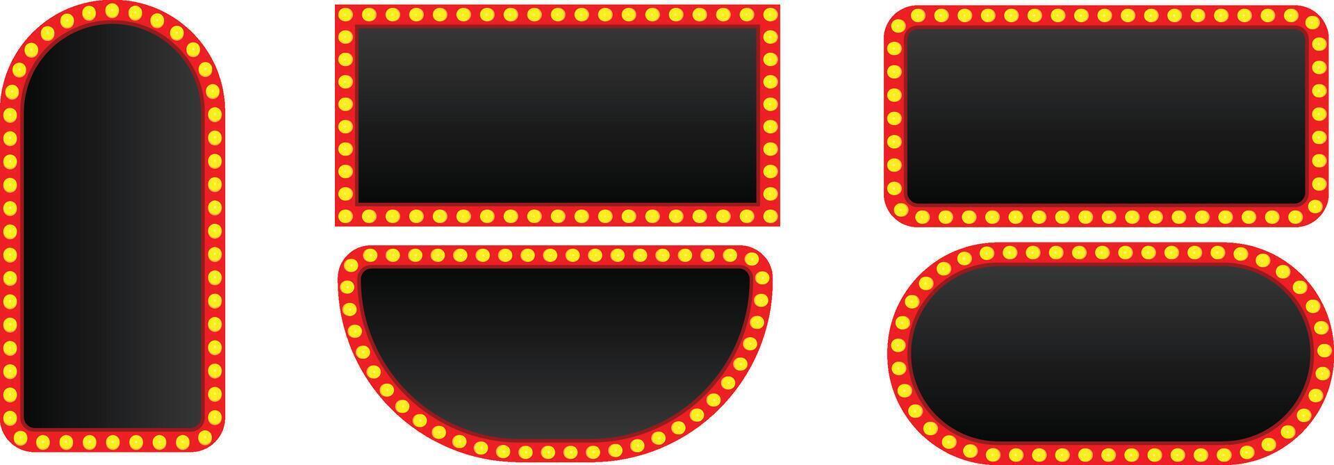 Retro Marquee Sign Set Vintage Light Frame Banner Templates, Editable Neon Signboard Design vector