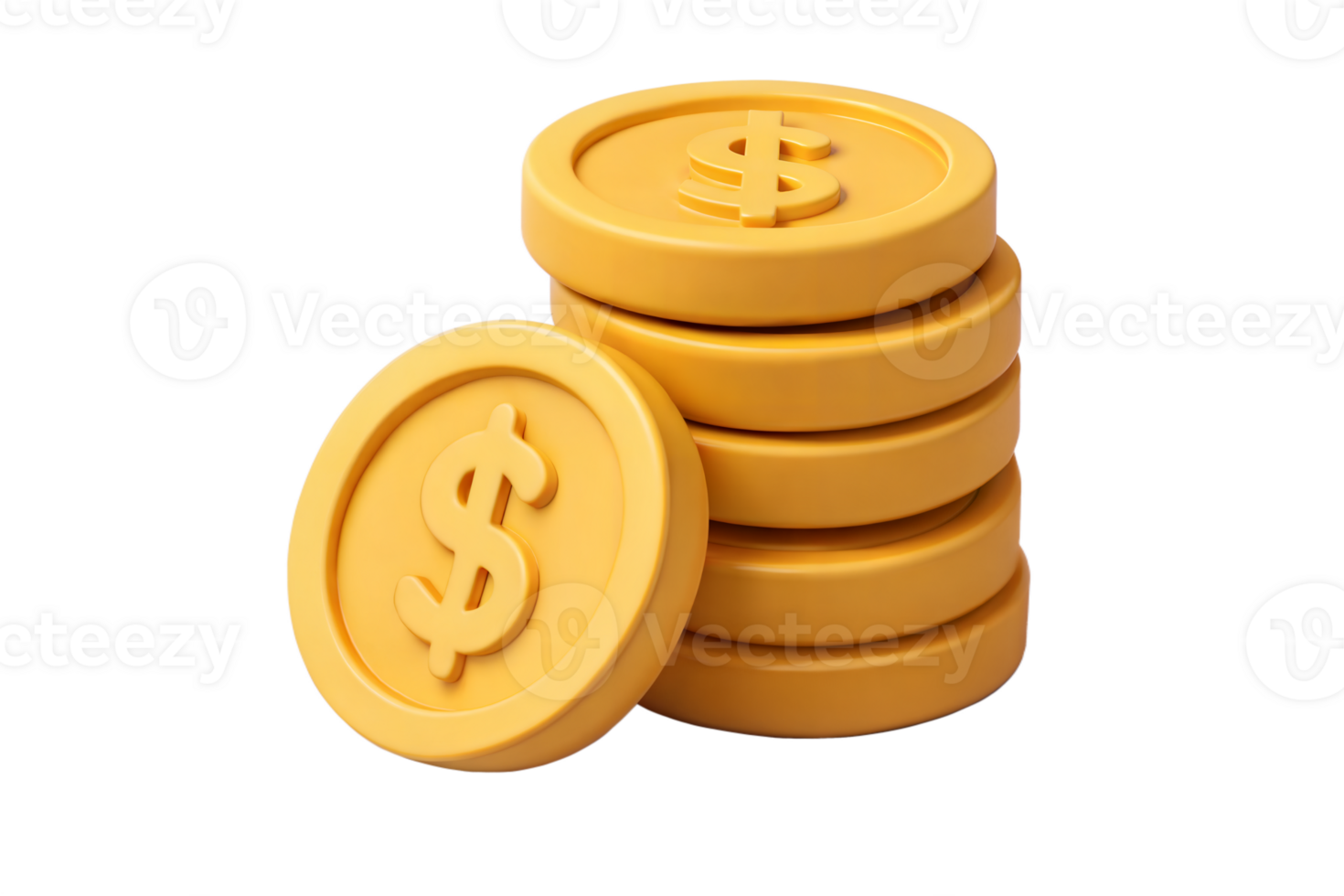A stack of yellow coins with a dollar sign on top png
