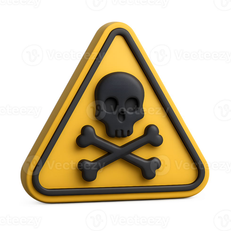 A yellow triangle with a skull and crossbones on it png