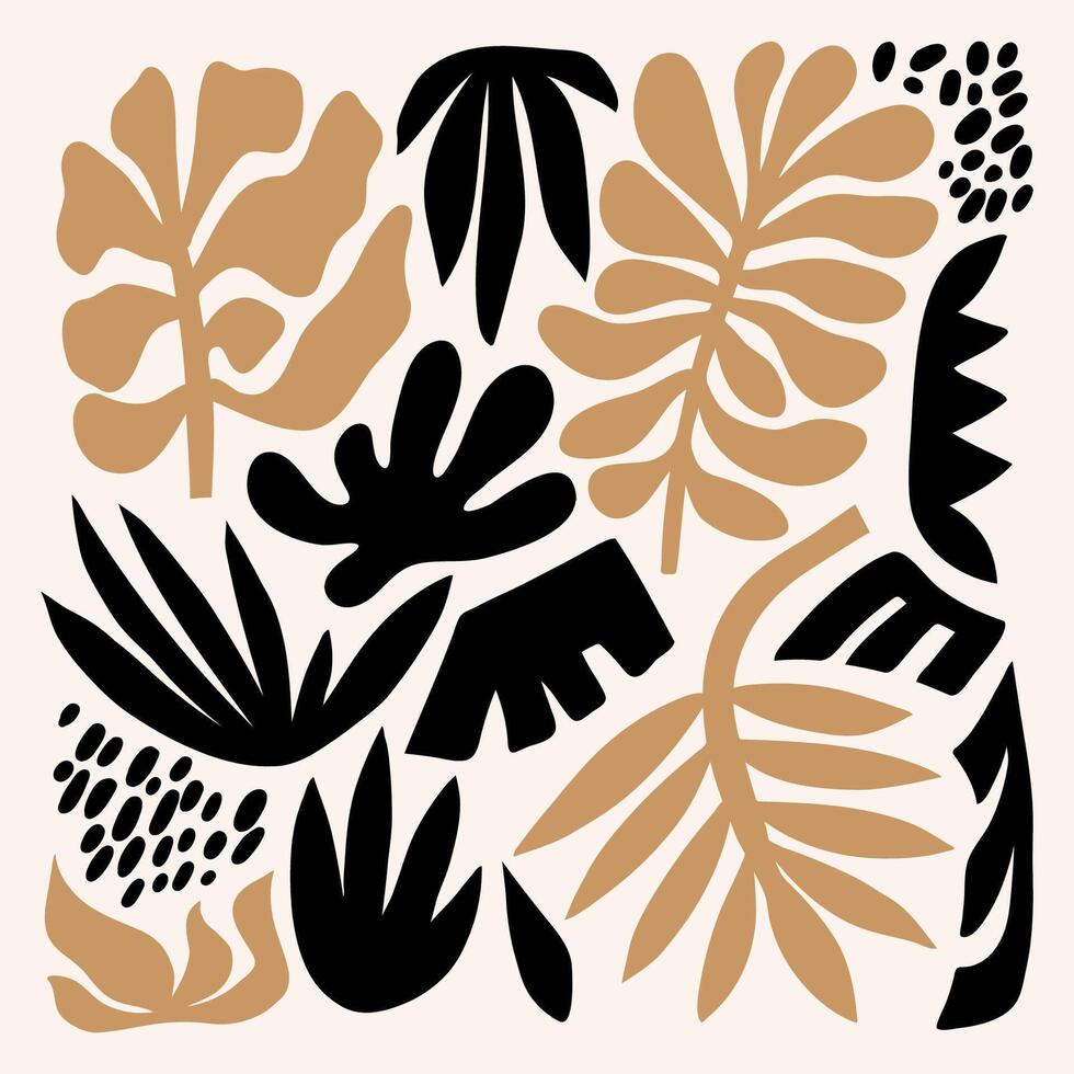 Collection of monochrome Matisse inspired contemporary collage elements with abstract organic shapes for poster on white background vector