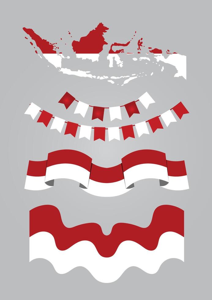 Indonesia map and flag illustrations vector