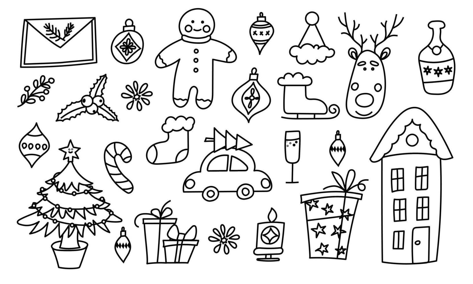 Cute New Year icons mini set with bright and fun illustrations vector
