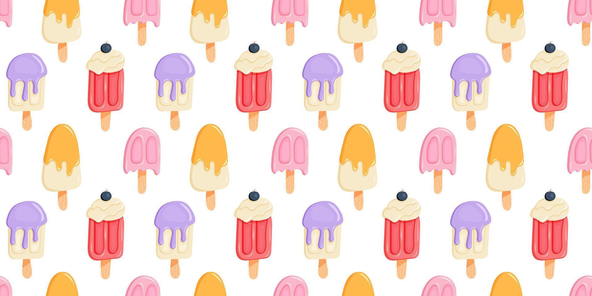 Icecream pattern with colorful ice cream on white background vector