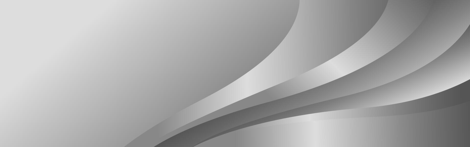 Minimalist Silver metallic banner background with smooth fluid curves vector