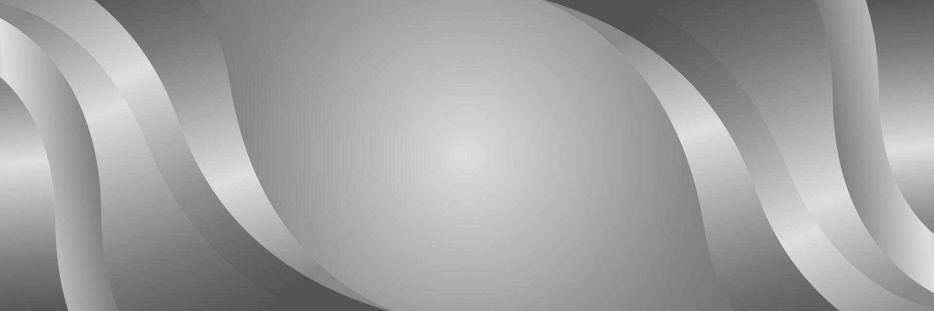 Abstract Silver metallic banner background with smooth fluid curves vector