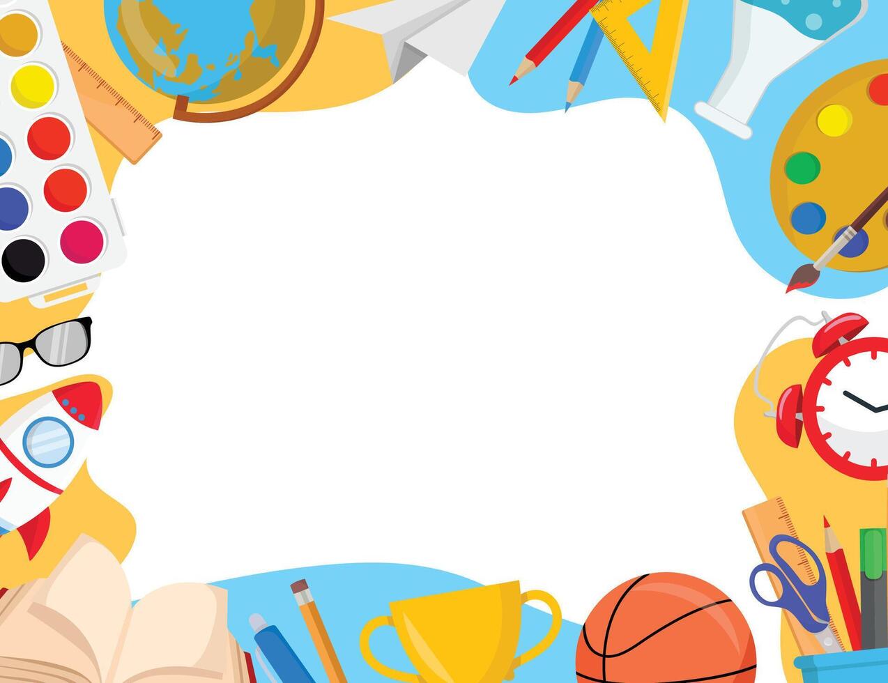 Vibrant colors back to school background with school supplies Globe books ball watercolor vector