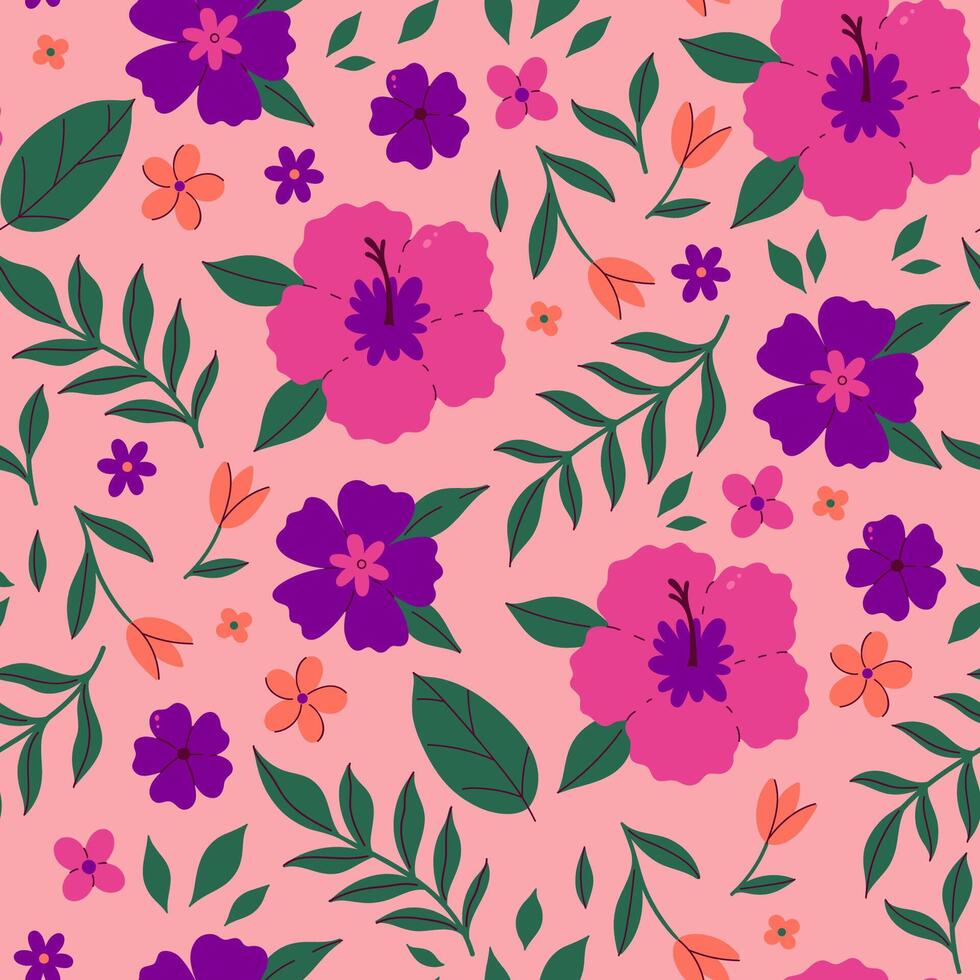 colorful floral pattern on pink background vector