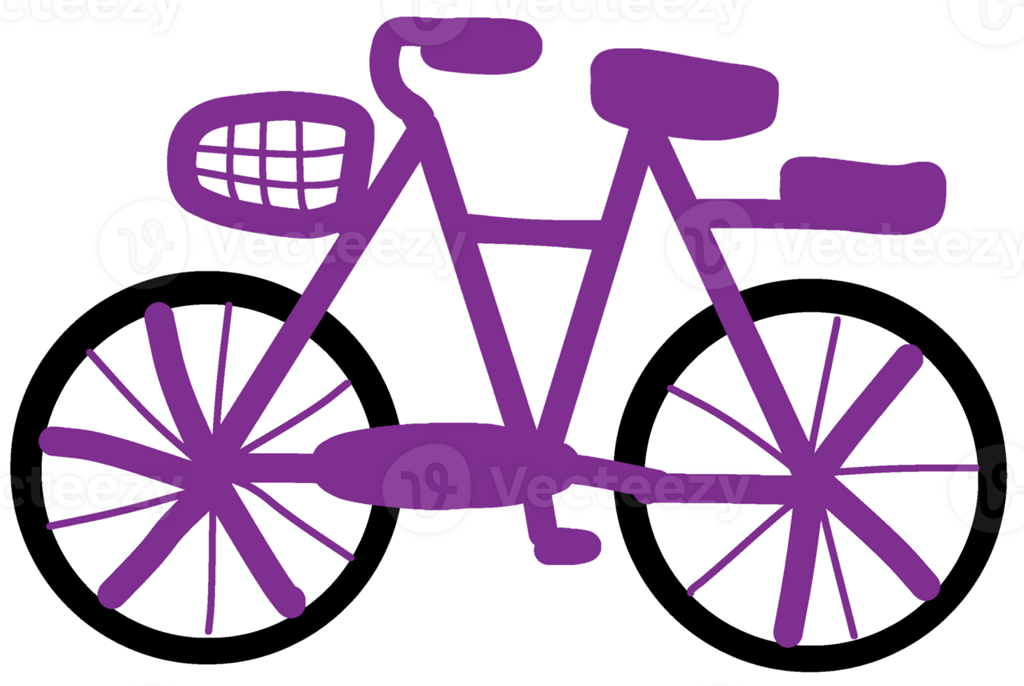 A purple bicycle with a basket on the front png