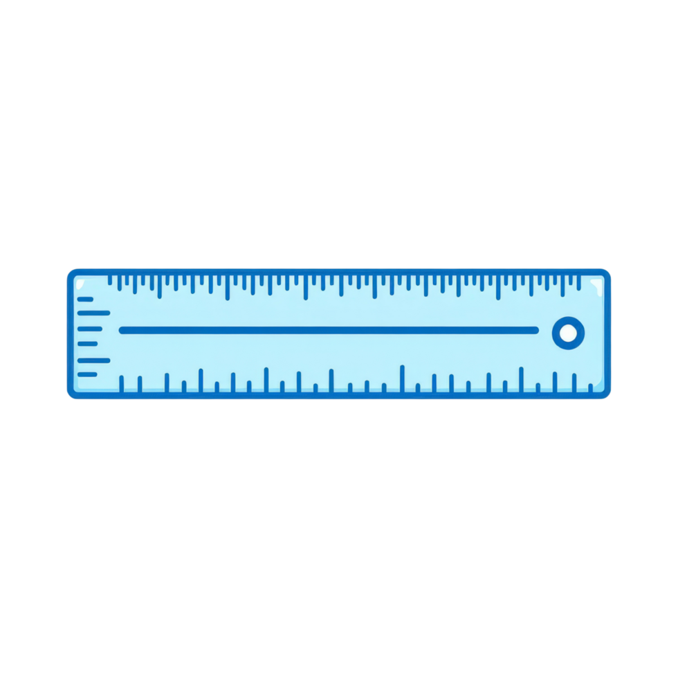 Simple Light Blue Ruler Illustration with Measurement Marks and a Small Circle png