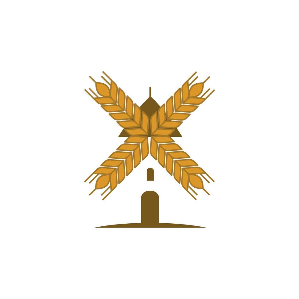 Windmill Wheat Logo - Flour Mill and Bakery Symbol vector