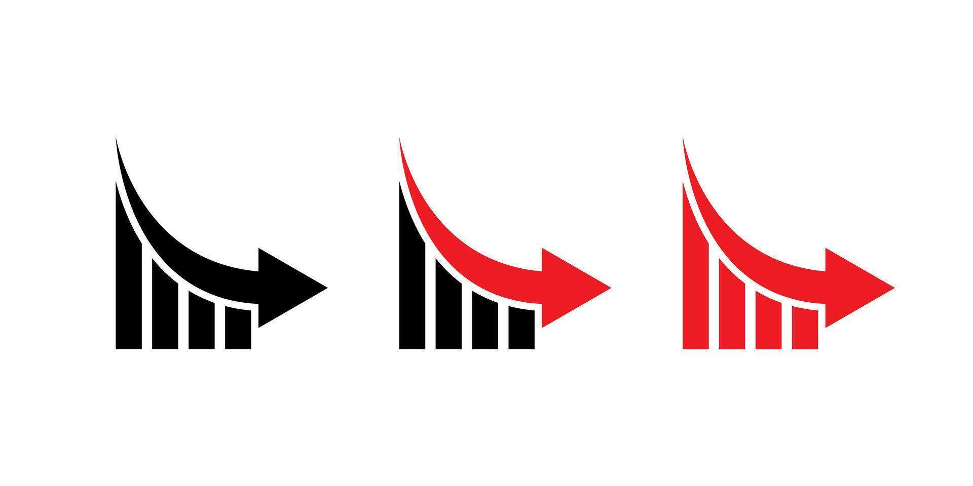 Business decline chart or bar graph icon. Decrease, loss, and financial crisis sign symbol vector
