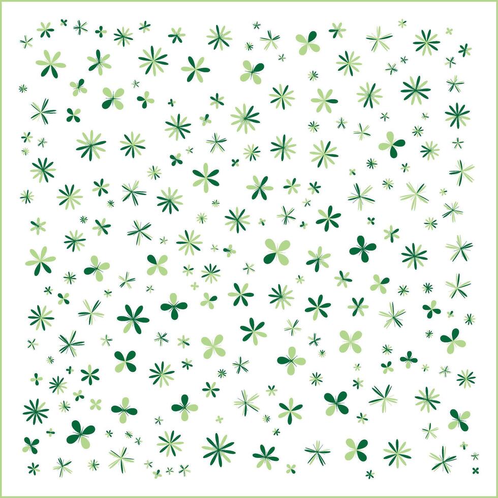 Seamless Green Floral Pattern Stylized Repeating Five-Petal Flowers on White Background vector