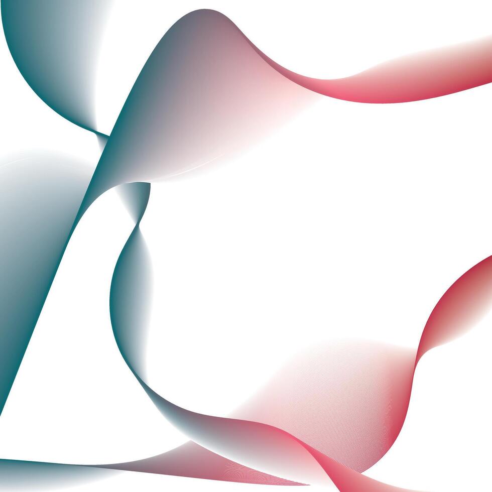 Flowing Abstract Lines Artwork Teal Gray Pinkish Red Overlapping Curves on White vector