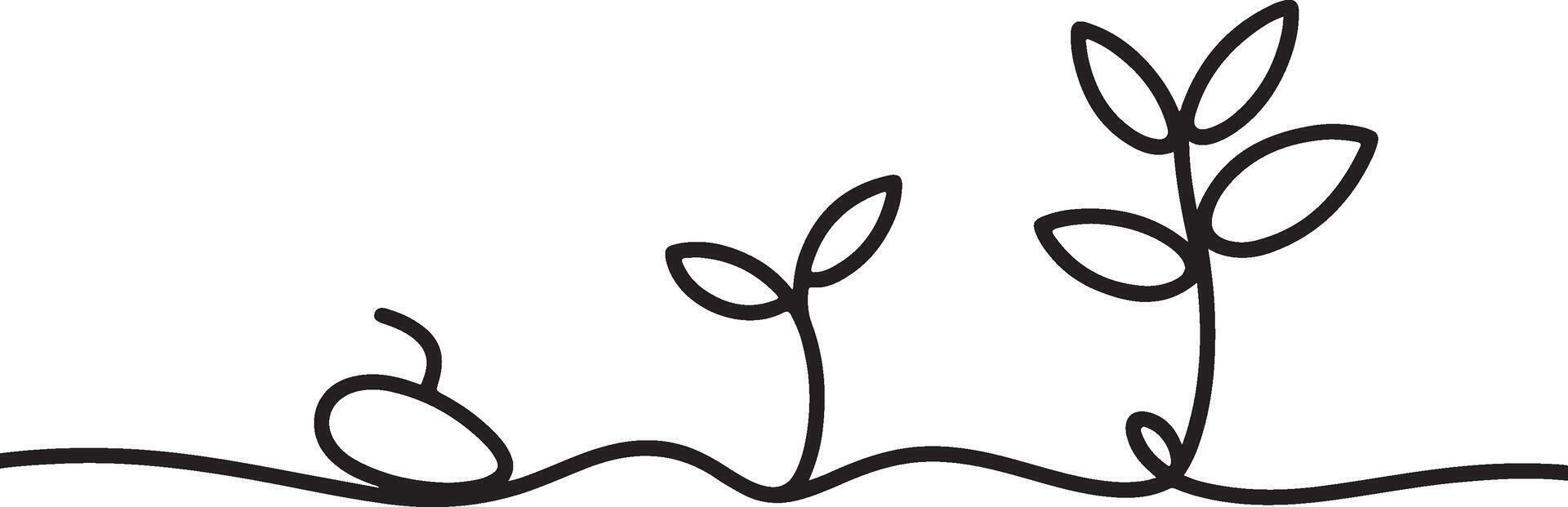 Black line drawing of sprouting plants on white background vector