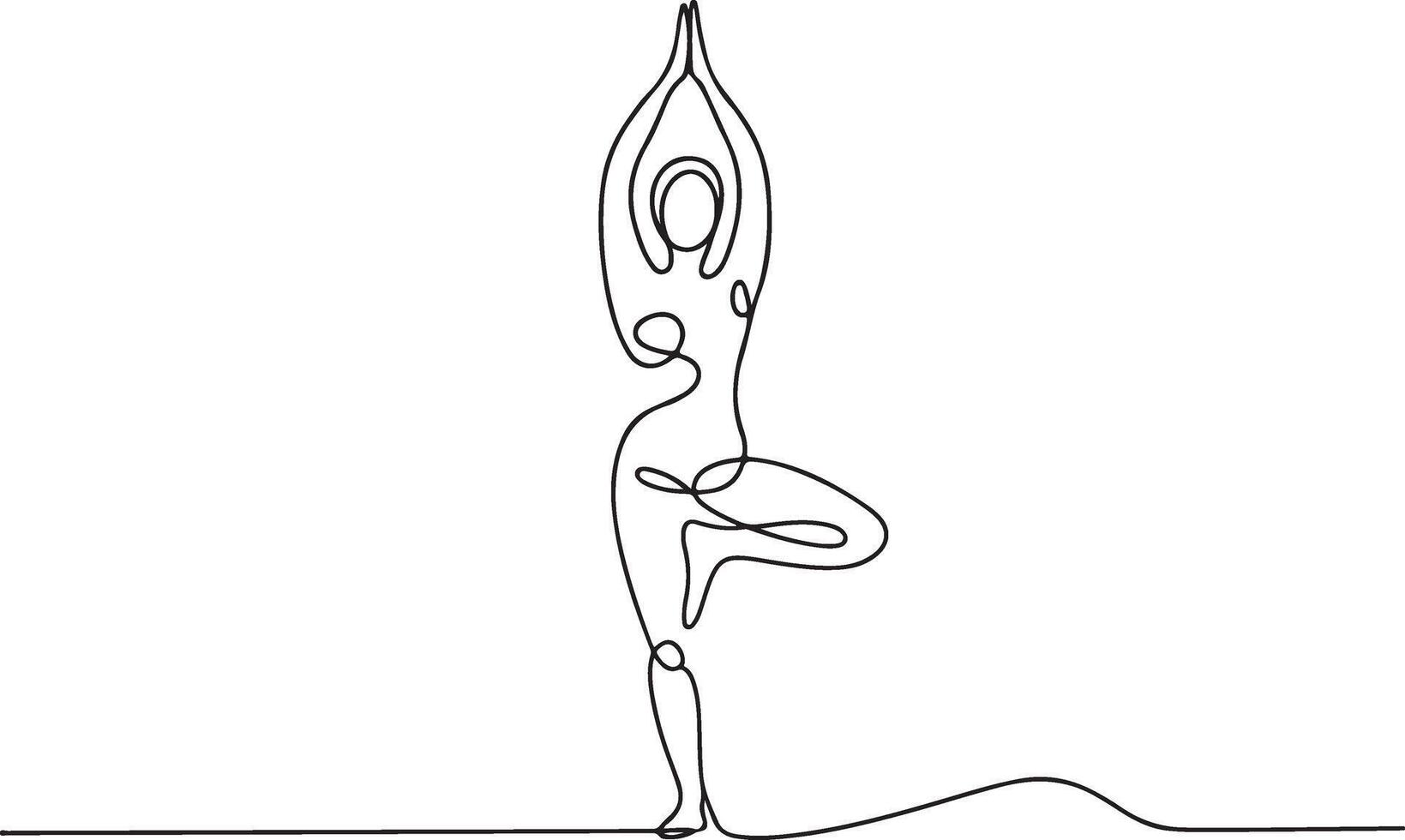 Black Line Drawing of a Person in Tree Pose Yoga Position vector