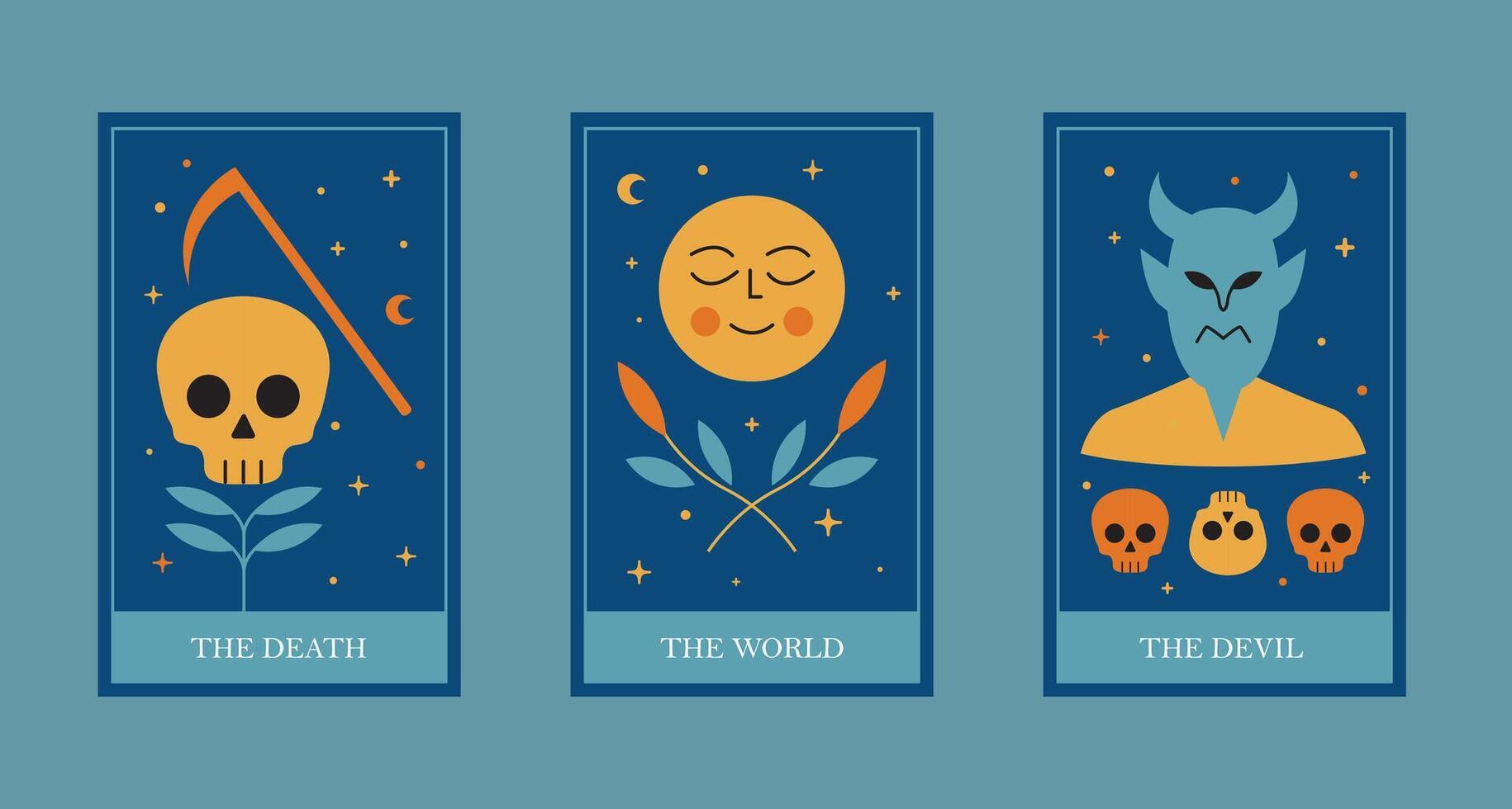 Tarot Cards Set - Death World Devil Major Arcana Mystical Illustrations vector