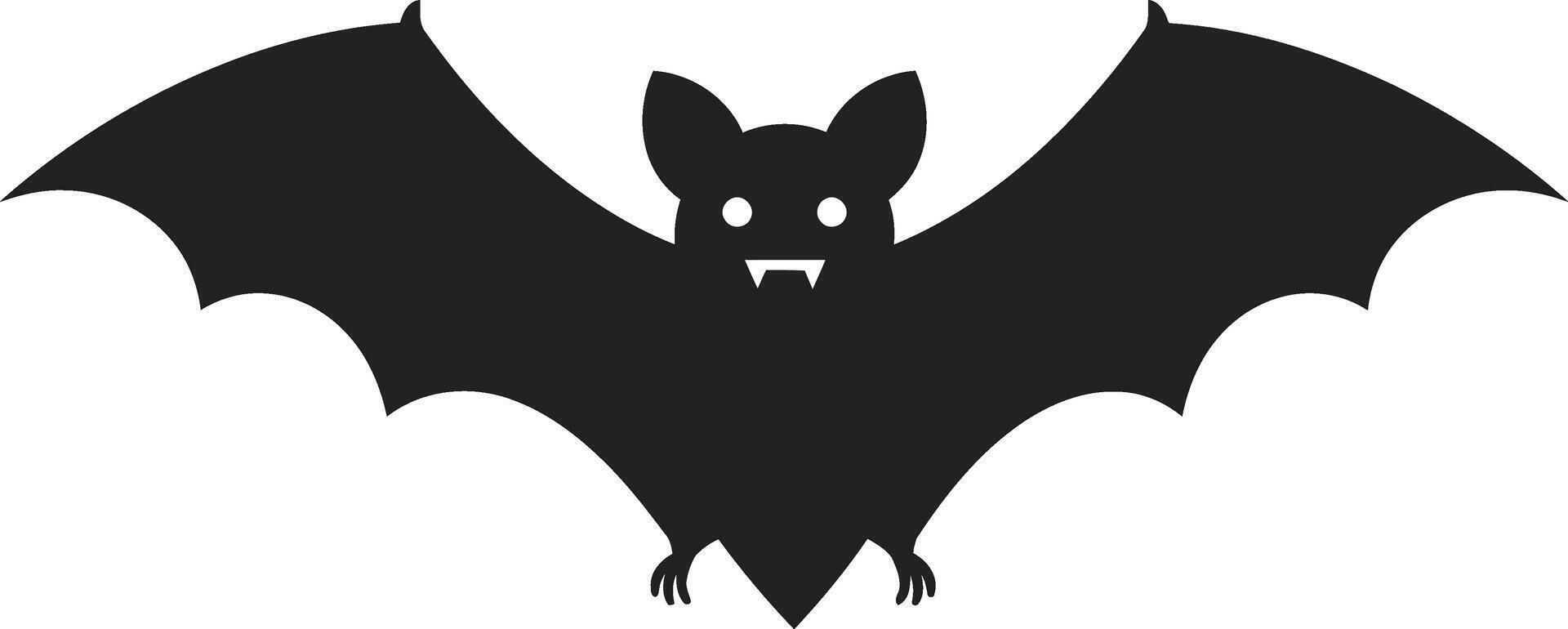 Stylized Black Bat Silhouette with Spread Wings and Fangs. vector
