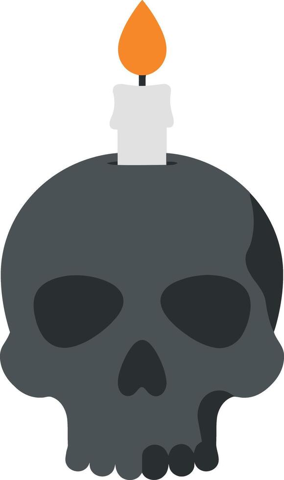 Gray Skull with White Candle and Orange Flame Halloween Decoration. vector