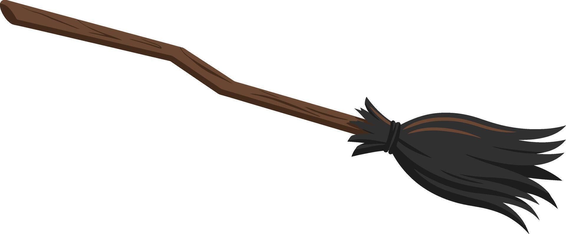 Classic Witchs Broomstick with Dark Bristles and Knotted Binding. vector