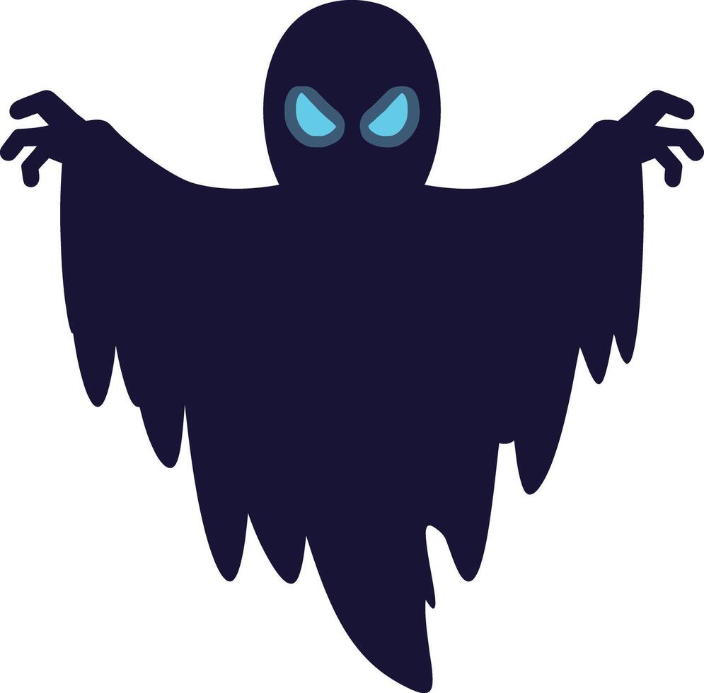 Spooky Dark Blue Ghost with Glowing Eyes and Outstretched Arms. vector