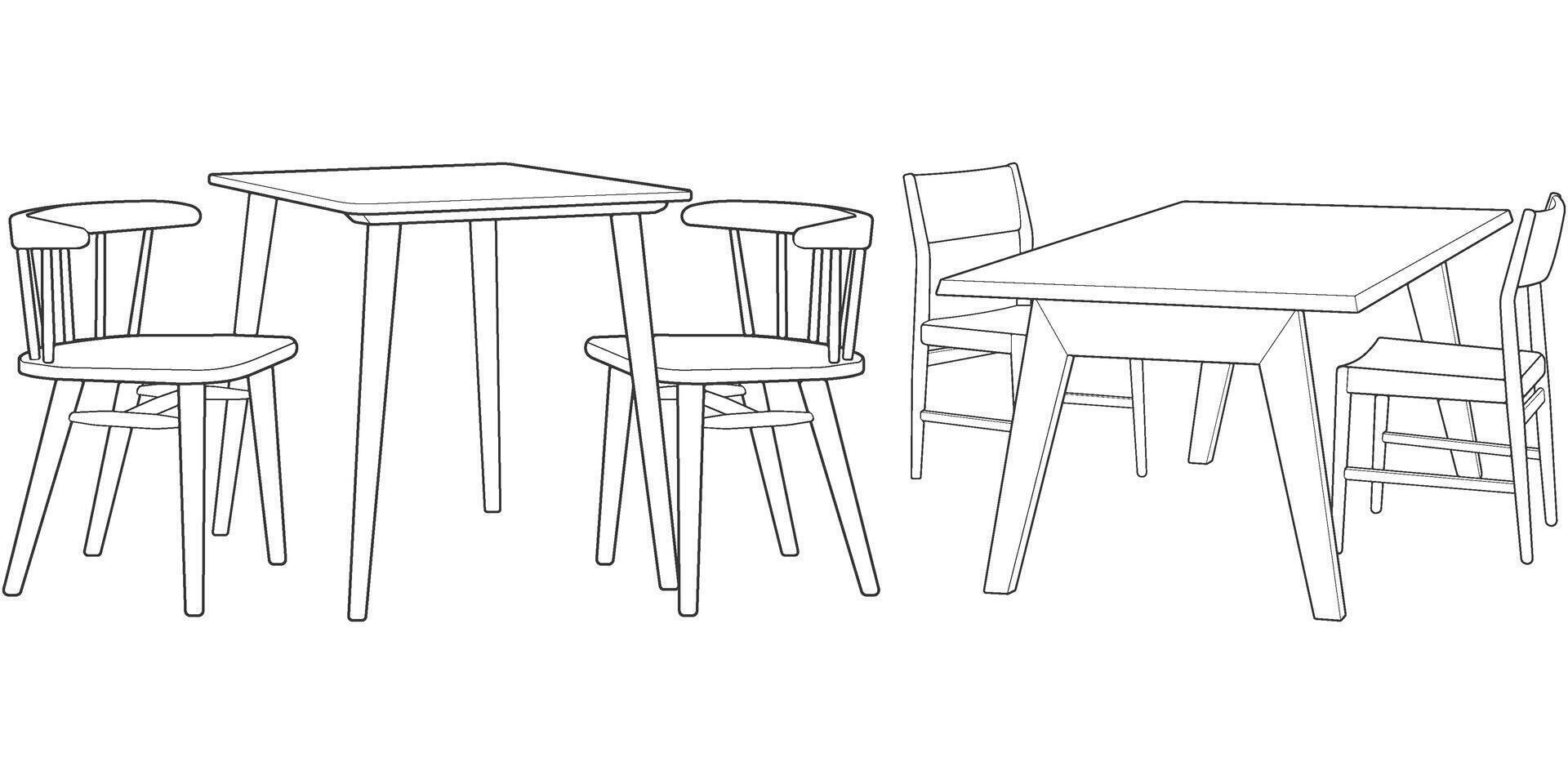 a drawing set of a table and chairs vector